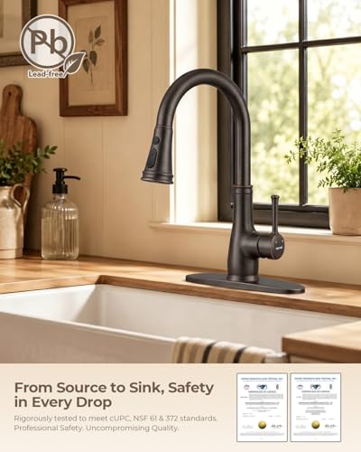 WEWE Vintage Kitchen Faucet with Pull Down Sprayer, Stainless Steel 1 or 3 Hole High Arc Single Handle Antique Sink Faucet for Classic Modern Ktichen, Oil Rubbed Bronze Bar & Prep Sinks - color: Oil Rubbed Bronze, style: Vintage