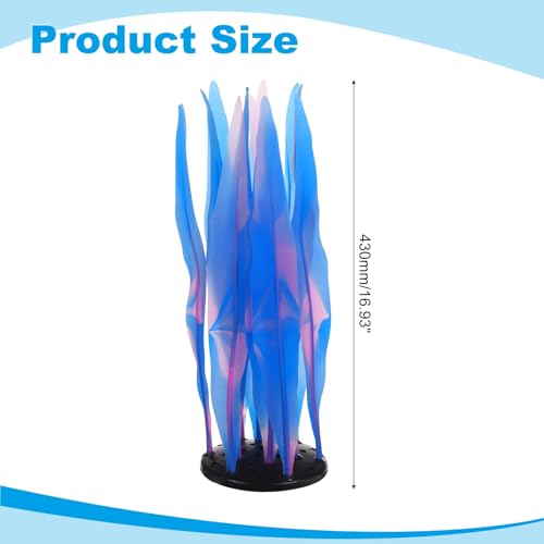 Aquarium Decoration, 17" Plastic Fish Tank Plants Artificial Silicone Glowing Kelp Aquarium Plants Ornament, (Blue, 1 Pcs), Intended for Tall Fish Tank Decor/Landscaping - color: Blue, size: 17"