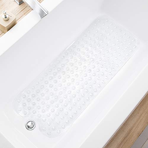 TEESHLY Bathtub Mats for Shower Tub, Extra Long Non-Slip 39 x 16 Inch Bath Mat with Drain Holes and Suction Cups, BathMat for Bathroom with Machine Washable (Clear) - color: Clear