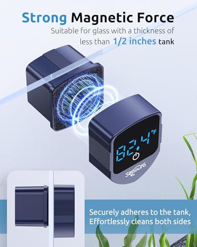 Aquarium Magnetic Cleaner with Thermometer, Fish Aquariums Mini Magnet Brush Only for Glass Tank,Tiny Magnets Clean Floating Cleaning ToolAlgae Scrapers(Blue) - color: Blue