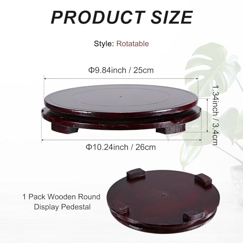M METERXITY 2 Pack Display Stand, Brown Wooden Stands for Display, Stable Round Base Stand Decor for Fishbowl Planter [Rotation, 9.84'' x 1.57''] - size: 9.84'' Top Diameter
