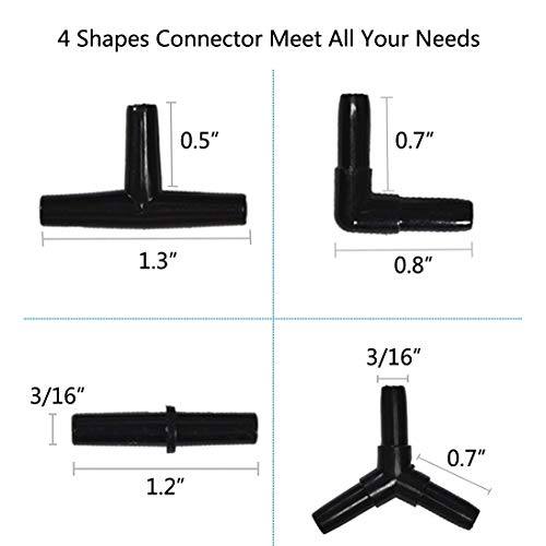 JIH Aquarium 165 Feet Standard 3/16" Black Flexible Airline Tubing with Black Plastic Connectors for Fish Tank,Terrariums, and Hydroponics - size: 165 Feet with connectors