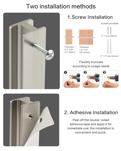 5 Pack Stick On Cabinet Dresser Handles Self Adhesive Drawer Pulls 4" Long Brushed Nickel Shower Door Handle Peel and Stick Sliding Closet Door Handles - color: H-Brushed Nickel, size: 4 Inch