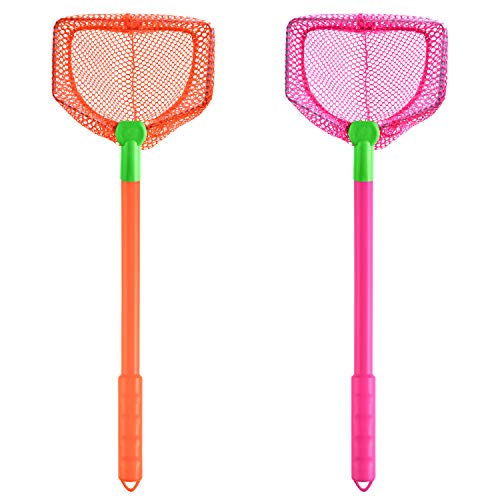 Coopay 2 Pieces Butterflies Fishing Net Catching Bug Floating Bait Beach Nets for Outdoor Playing - color: Rose Red + Orange