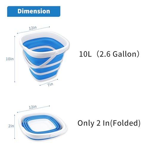 2 Pack Collapsible Buckets 10L 2.6 Gallon Cleaning Bucket Mop Bucket Folding Foldable Portable Small Plastic Water Supplies for Outdoor Garden Camping Fishing Car Wash Space Saving Square Grey Blue - color: 2 Pack - Blue+grey - 10l