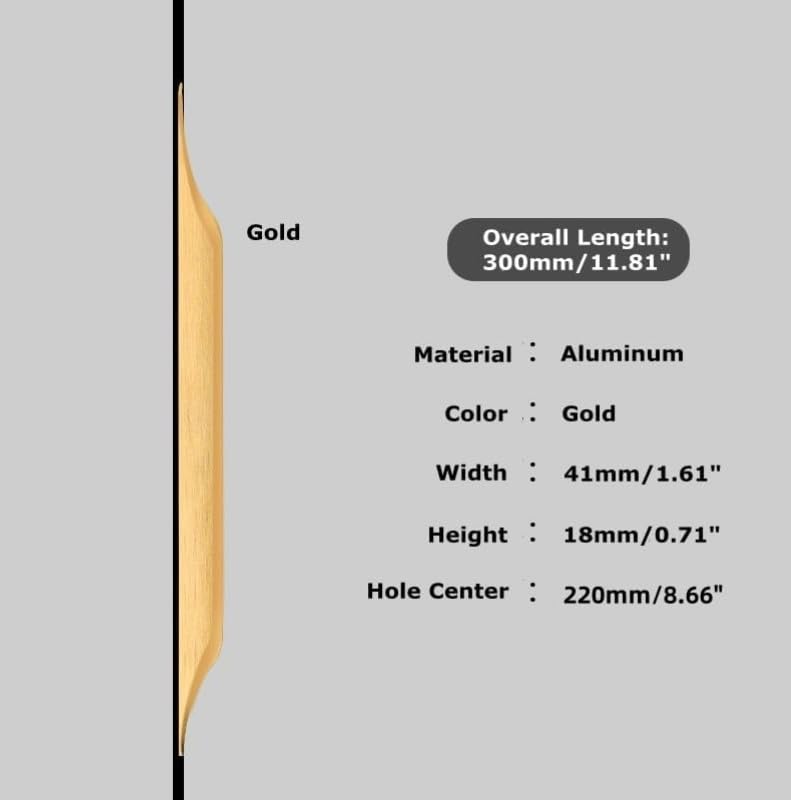 5 Pack Finger Pulls for Cabinets, Streamlined Long Concealed Handle for Home Kitchen Door Drawer Cabinet, Mount Finger Edge Tab Pull Golden Aluminum (Gold,300mm/11.81" Overall Length) - color: Gold, size: 300mm/11.81" Overall Length