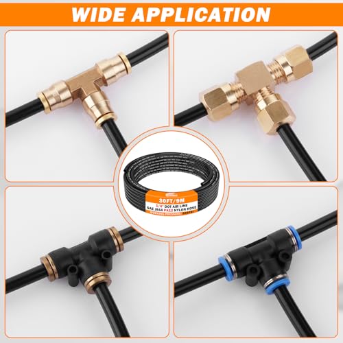 CheeMuii 30 FT 1/4 DOT Air Line 1/4" PA12 Nylon Pneumatic Tubing 9.1 Meter 1/4 Inch OD Pneumatic Air Tubing Pipe Hose Line for Semi Truck Trailer or Industrial Air System - color: Black, size: 1/4"OD-30FT