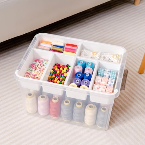 Citylife 32 QT Plastic Storage Bins with Removable Tray Large Stackable Storage Containers for Organizing Craft Storage and Storage Craft, Clothes, Files, Office Supplies, 2 Packs - size: 32 Qt- 2 Pack
