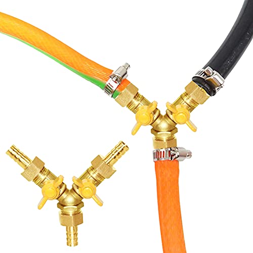 3 Way Shut off Ball Valve 1/4" Hose Barb Y Shaped 2 Switch Brass Fitting - size: 1/4 Inch - 1 pc