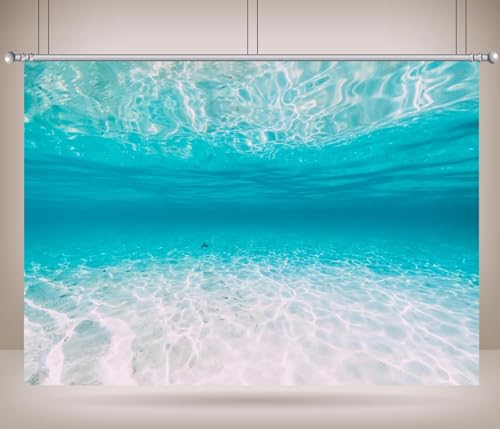 BELECO 5x3ft Fabric Underwater Backdrop Blue Deep Sea Ocean Waves Seabed Sand Sunlight Rays, Under The Sea Background Aquarium Backdrop Undersea Party Decorations Baby Shower Birthday Photo Prop
