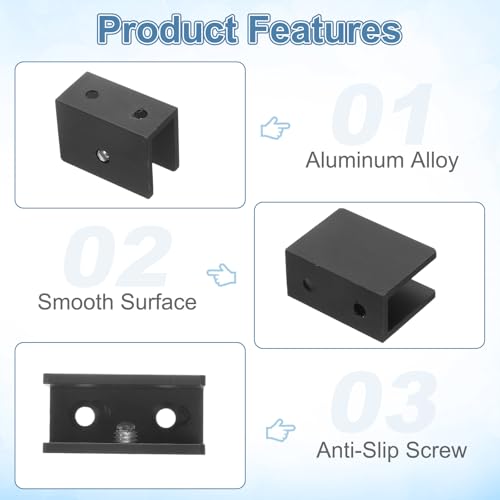 uxcell 4Pcs Glass Shelf Brackets, for 10-12mm Square Shape Glass Combination Fixing Mirror Bracket, Aluminum Alloy Clip Clamp with Screws for Glass/Wood Display Cabinet, Black - color: Black, size: 10-12mm