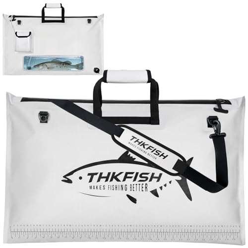 THKFISH Fish Tournament Weigh in Bag for Bass Fishing, Heavy Duty Insulated Live Fish Bag for Caught Fish with Waterproof Zipper and Mesh Liner, Leakproof,Puncture Resistant(White-32×19.7in) - color: White-32×19.7in