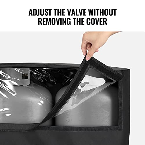 BougeRV Propane Tank Cover, Visible Valve, Fit Dual 20lb Tanks, Waterproof 600D Oxford Replacement Covers for Trailer/Camper, RV Parts Accessories (Black) - size: 20LB