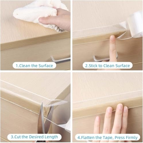 3Pack Clear Edge Protector Strip,1.57in x 16.4FT(49.2FT Total),Sharp Edge Wrap Cover Tape,Self Adhesive Protective Bumper Guards for Cabinet Door Desk Table Furniture,Kitchen Countertop,Waterproof - size: 3 Pack x 1.57in x 16.4FT
