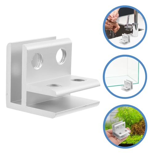 PRETYZOOM Glass Shelf Brackets and 90 Degree Aluminium Alloy Glass Clamps for 5-8mm Thickness, Silver Corner Mounting Clips for Aquarium, Mirror, and Reptile Tank Lid Support