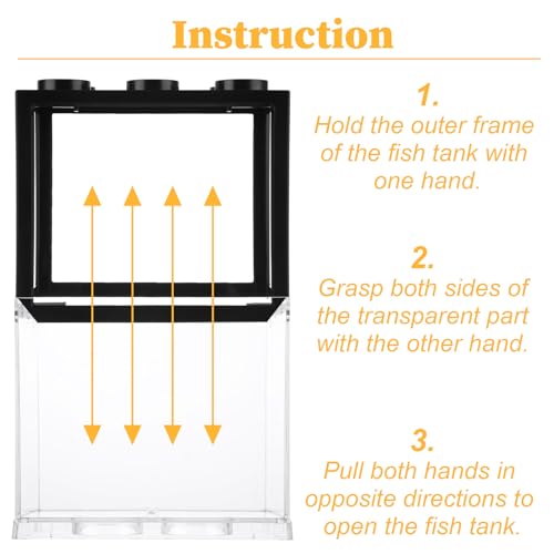 QTLCOHD 4Pcs Small Betta Fish Tank, 0.6 Gallon Stackable Mini Aquarium Tank, Rectangular Fish Bowl for Turtle, Reptile, Shrimp, Crab, Insects, Decoration (Black), Clear - color: black
