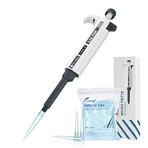 LAB FISH Laboratory Micropipette 100-1000ul Capacity Range High Accurate Single Channel Pipettor Manual Adjustable Volume Pipettes Increment 5ul with 200pcs 1000ul Pipette Tips Set - style: 100-1000ul Set