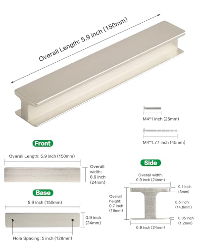 5 Pack Modern Self-Adhesive Handles for Kitchen Cabinets 6 Inch Long Brushed Nickel Cupboard Door Handle Drawer Pulls Self-Stick Instant Peel and Stick - color: H-Brushed Nickel, size: 6 Inch