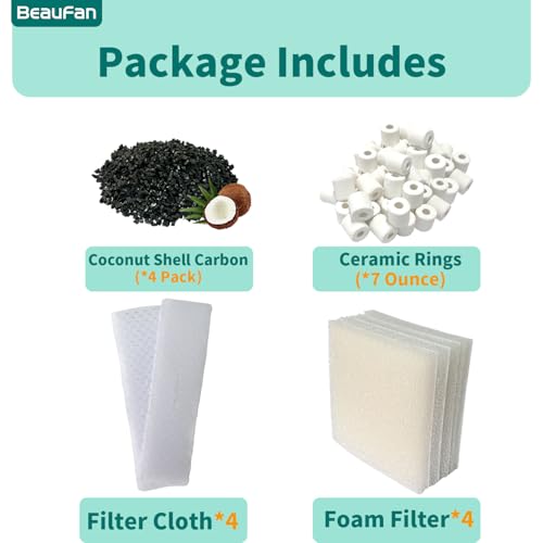 2 Aquarium Filter Media Kits Compatible with Fluval C3 (50 Gal) Aquarium Power Filter, Includes 4 Sponge Pads, 4 Tarpaulins, 4 Activated Carbons, 1 Pack Ceramic Ring - size: C3 Series
