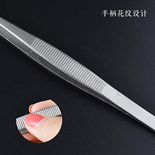 10 Inch Bent Tip Long Forceps Tweezers, Serrated Flat Tips Precision Curved Surgical Tongs Jewelers Needle Metal Sewing Sharp Kitchen Cooking Tweezers With Teeth Knurled Handles (1PCS-250mm) - color: Bent -1pcs-10inch