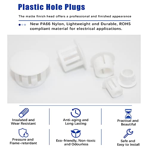 300 PCS 5 Sizes Plastic Hole Plugs White 3/16, 1/4, 5/16, 3/8, 1/2 Inch Round Hole, Snap in Knockout Locking Flush Type Furniture Hardware Kitchen Cabinet Cupboard Shelves Screw Covers Caps - size: 5 Sizes, White((3/16“-1/2”, 300 PCS)