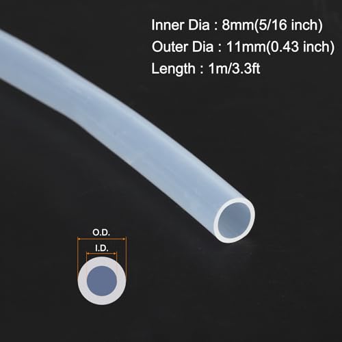 MECCANIXITY 3.3ft Clear Silicone Rubber Tubing 5/16" ID Plastic Tube Flexible Air Hose for Brewing, Wine Making, Pump Siphon, 8mm x 11mm, with 2pcs Clamps - color: Clear, size: 8mm x 11mm