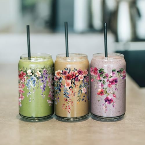 arricraft 10 Sheets Beautiful Flowers UV DTF Cup Wrap for 16OZ Glass, Flowering Vine Rub on Decals PVC Transfer Stickers for DIY Cups Wood Funiture 24x11cm/9.4x4.3inch - style: Beautiful Flowers Theme