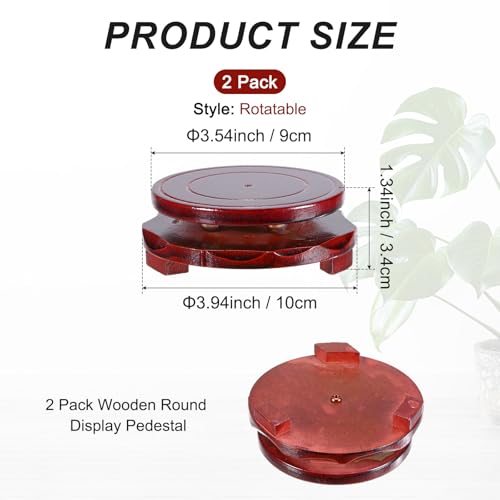 M METERXITY 2 Pack Display Stand, Brown Wooden Stands for Display, Stable Round Base Stand Decor for Fishbowl Planter [Rotation, 3.54'' x 1.34''] - size: 3.54'' Top Diameter