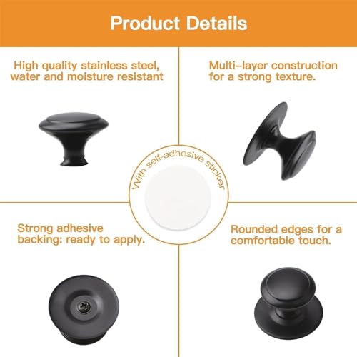 MOROBOR Stainless Steel Drawer Knobs, 8pcs Self-Stick Instant Cabinet Handle Pulls, 1.18Inch Adhesive Sliding Door Stick On Handle with Mounting Screws for Glass Cabinet Cupboard Drawer (Matte Black) - color: Matte Black, size: 1.18Inch