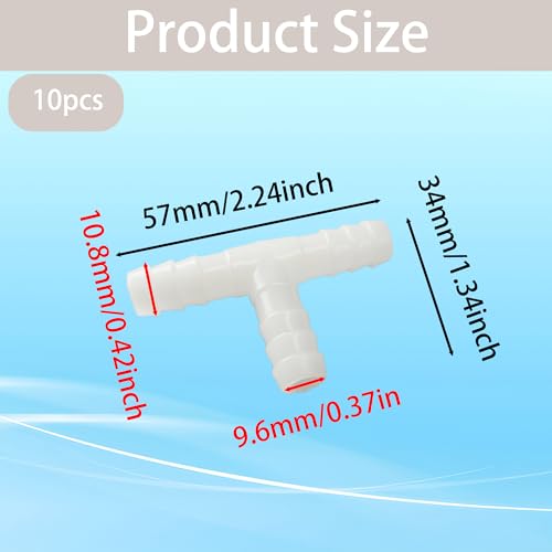 10PCS Plastic 3/8" Hose Barb T Shaped Tee Type 3 Way Equal Barbed Fitting Joint Splicer Mender Union Adapter for Aquarium Air Line Tube - size: 3/8 Inch