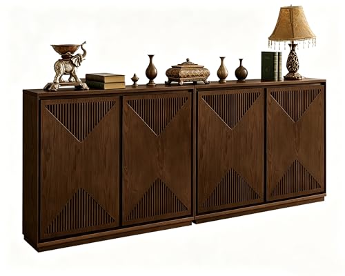 LKTART Narrow Sideboard Buffet Storage Cabinet with Solid Wood Doors,Mid Century Modern Accent Credenza Cabinet,Media Console Table for Kitchen, Living Room, Entryway-Dark Walnut,2 Pieces - color: D- Dark Walnutt, size: 2 Pieces