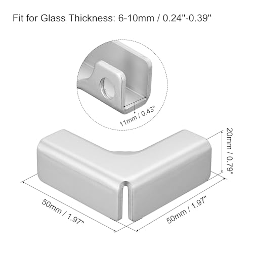 uxcell Glass Fixing Clip, 4pcs for 6-10mm Aluminum Alloy L-shaped Glass Connector Combination Bracket Reinforced Clamp for Glass Display Cabinet, Fish Tank - size: 6-10mm