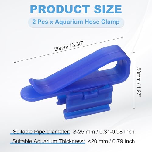 Fish for Tank Mounting Clip, Adjustable Hose Clamp Mounting Clip Water Pipe Hose Holder for 0.3"-1" Dia Tube, (Blue, 2Pcs), Intended for Aquarium Air Pump/Pipe Organizer - color: Blue