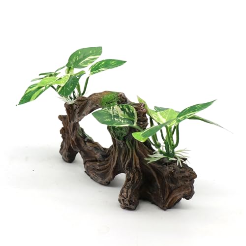 Fish Tank Decorations Artifical Driftwood Cave Aquarium Decor Ornaments Silk Aquarium Plants for Betta Fish Tank Accessories