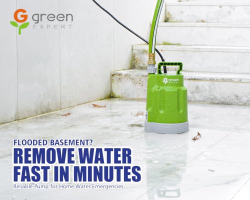 Green Expert 1/4HP Submersible Sump Pump, High Flow 1800GPH, 28FT Max Head, Portable Utility Water Pump for Basement Flooding, Emergency Water Removal, Pool, Hot Tub, Garden Drainage