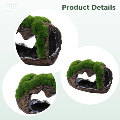 Resin Fish Cave, 4.7 in Barrel Fish Tank Ornament with Mossy Accent, Vintage Wine-Barrel Style, for Fish & Shrimp, Brown