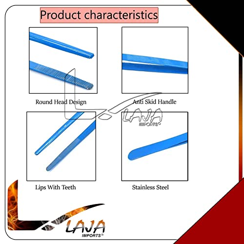 (Huge Jumbo Aquarium Aqua Tweezers) Thumb Dressing Forceps Serrated 24" Long Blue Coated for Educational Use