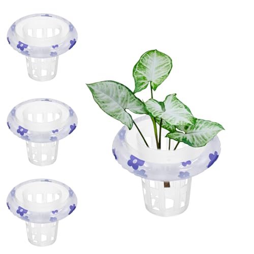 4 PCS Floating Aquarium Plant Holder, Plastic Fish Tank Basket with Floating Rings, Aquatic Pot for Fish Tank Aquaponic Plant Cultivation and Aquascape Decorations
