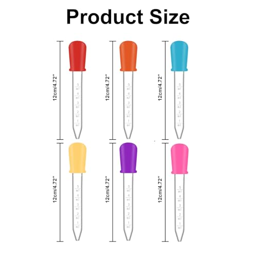 6 Pack Liquid Pipettes Droppers Silicone 5ml Clear Medicine Eye Dropper with Measurement Scale and Colored Bulbs for Resin Crafting Kitchen Measuring Beauty Serum Dispensing (6 Colors)