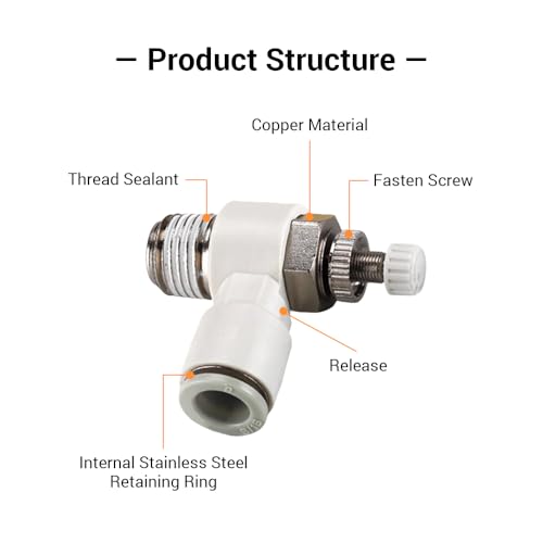 5Pcs Push to Connect Air Flow Control Valve, White 5/16in Tube OD x 1/4" Male Thread 90 Degree Elbow Speed Control Valve Pneumatic Connector Quick Fittings - size: Male Thread G1/4 x White (5pcs)