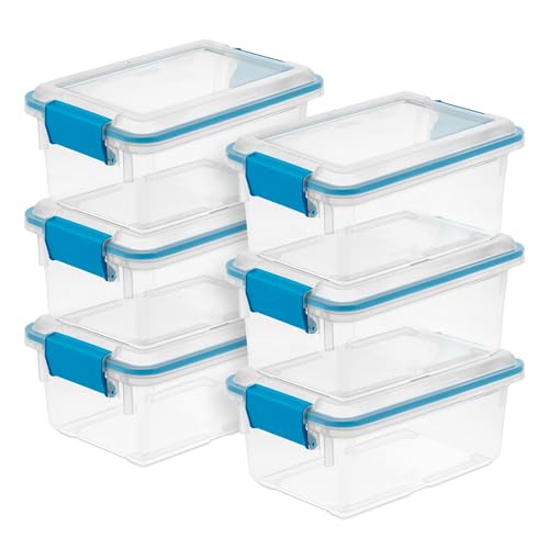 Sterilite 6-Pack Gasket Box, Weather-Resistant Storage Bins with Latching Lids, 7.5 Quart - Heavy-Duty Organizing Containers for Closet, Bathroom, and Office - size: 7.5 Quart, style: 6 Pack