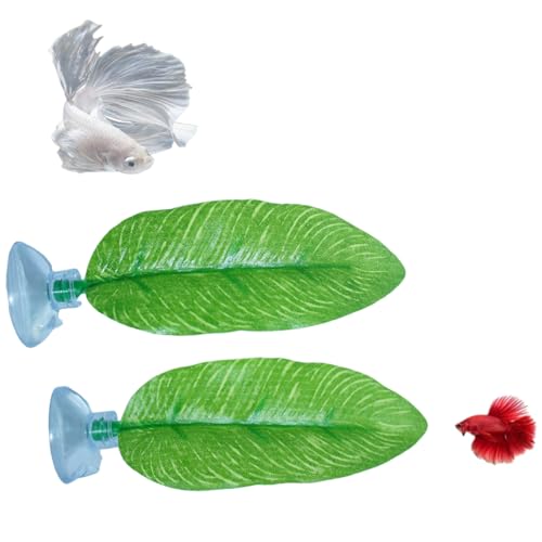 DOBA No Wire Betta Bed Leaf Hammock, Silk Betta Fish Leaf Hammocks Pad Lounger Toys Lightweight and Realistic Fish Hideout Plastic Aquarium Plants Accessories for Fish Tank Decorations (1pcs), Green