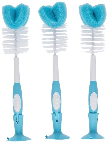 Dr. Brown's Reusable Sponge Baby Bottle Cleaning Brush Set with Suction Cup Stand,Scrubber and Nipple Cleaner,Blue,(Pack of 18) - color: Blue Bottle Brush, size: 18-Pack