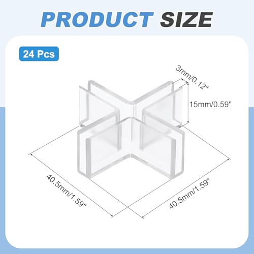 uxcell 24Pcs Plastic Glass Connector, Suitable for 3mm Thick Cross Shaped Glass to Glass Clamp, Fixing Bracket Rimless Clip Holder for Aquarium Fish Tank Display Shelves, Transparent - color: Transparent, size: 3mm