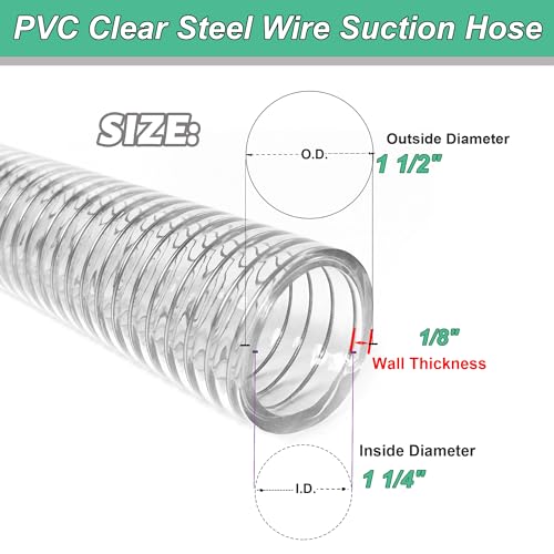 1-1/4"id-25ft PVC Reinforced Tubing Steel Wire Suction Flexible Hose Vinyl Tubing Heavy Duty PVC Vacuum Hose Drain Fuel Oil Gas Water for Marine Bilge Pump Pond Spa - size: 1-1/4"ID, style: 25 feet