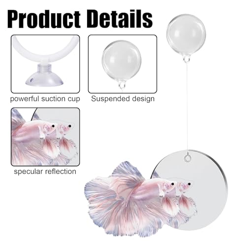 Beta Fish Aquariums Toys Set, 2 Training Rings and 1 Fish Mirror with Floating Ball, Plastic Aquarium Accessories for Fish Enrichment