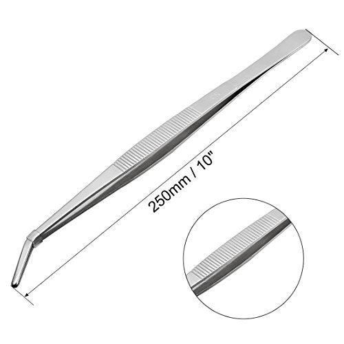 uxcell 10-Inch Stainless Steel Tweezers with Curved Serrated Tip Daily Garden Tool - size: 10 Inch, Curved Tip
