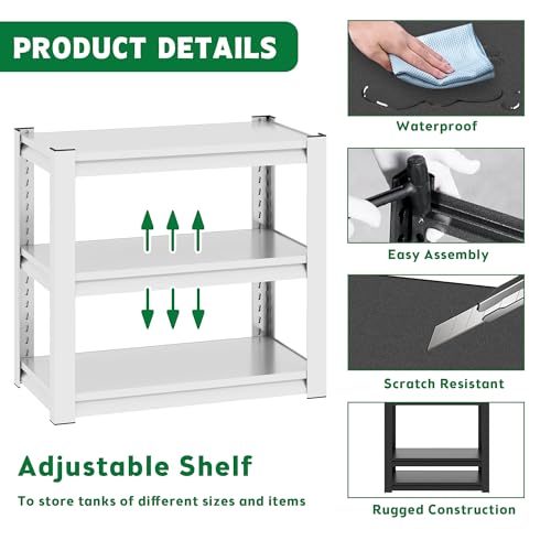 20-30 Gallon Fish Tank Stand - Metal Aquarium Stand, 34 "W x 18 "D x 31"H Adjustable Heavy Duty Reptile Tank Stand, Adjustable 3-Tier Fish Tank Rack Shelf for Home Office, Tank Not Included (White) - color: White