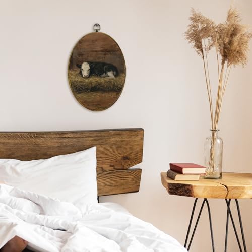 XFCICRLJ Vintage Farmhouse Cow Wall Art Decor, Rustic Country Oval Canvas Prints Framed, Cottagecore Cow Farm Animals Wall Art Decorations for Home Bedroom Living Room Decor, 11x8.5 Inch - color: Cattle01
