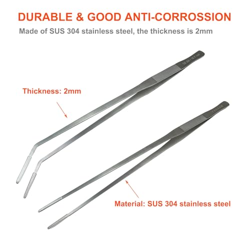 Extra Long Tweezers with Rubber Cover Tips, Fecsam Feeding Tongs - 2 Pack/18.9 inch Aquarium Stainless Steel Large Aquascape Tools for Fish Tank, Terrarium，Aquascaping, Reptile, Bearded Dragon